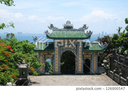 Lady Buddha statue at the Linh Ung Pagoda in Danang city in Vietnam lady buddha danang Detail of the temple of Guan Yin statue for warship of Danang Province, Vietnam. 126800547