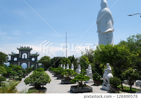 Lady Buddha statue at the Linh Ung Pagoda in Danang city in Vietnam lady buddha danang Detail of the temple of Guan Yin statue for warship of Danang Province, Vietnam. Lady Buddha statue at the Linh Ung Pagoda in Danang city in Vietnam lady buddha danang Detail of the temple of Guan Yin statue for warship of Danang Province, Vietnam. 126800578