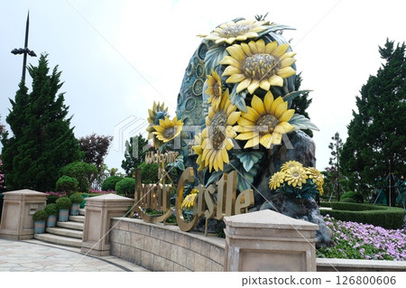 Ba Na Hills Da Nang Vietnam 05.21.2025 Danang attractions of Vietnam cable car funicular attractions architecture castles palaces art tourism place for photos blue sky with-white clouds famous place 126800606