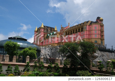Ba Na Hills Da Nang Vietnam 05.21.2025 Danang attractions of Vietnam cable car funicular attractions architecture castles palaces art tourism place for photos blue sky with-white clouds famous place 126800617
