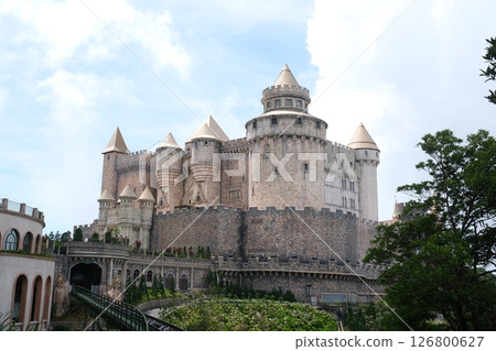 Ba Na Hills Da Nang Vietnam 05.21.2025 Danang attractions of Vietnam cable car funicular attractions architecture castles palaces art tourism place for photos blue sky with-white clouds famous place 126800627