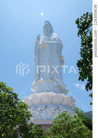 Lady Buddha statue at the Linh Ung Pagoda in Danang city in Vietnam lady buddha danang Detail of the temple of Guan Yin statue for warship of Danang Province, Vietnam. 126800636