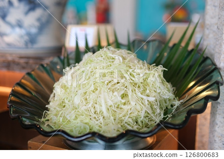 shredded cabbage fresh cabbage in brown bowl, white cabbage 126800683