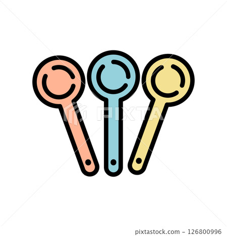Vector illustration of a set of three colorful measuring spoons | Measuring spoons, colorful, cooking utensils, kitchen supplies, 126800996