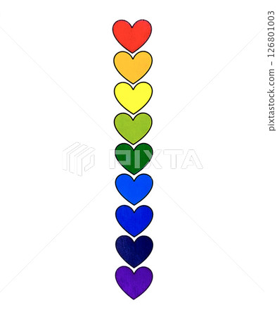 Vertical Stack of Rainbow Hearts on White Background Vertical Stack of Rainbow Hearts on White Background 126801003