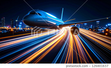 Passenger plane_low altitude flight background Passenger plane_low altitude flight background 126801637