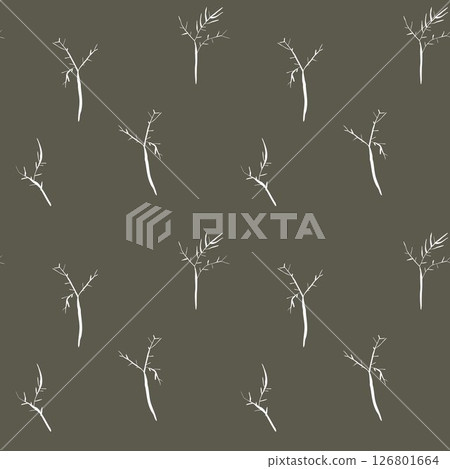 White dill sprigs seamless pattern on warm deep green gray earthy textured background vector design White dill sprigs seamless pattern on warm deep green gray earthy textured background vector design 126801664