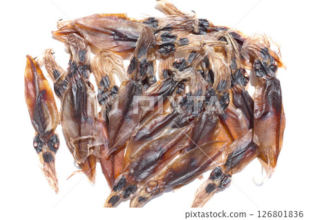 Dried firefly squid on a white background 126801836