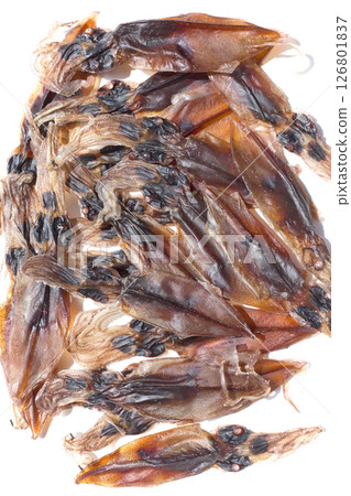 Dried firefly squid on a white background 126801837
