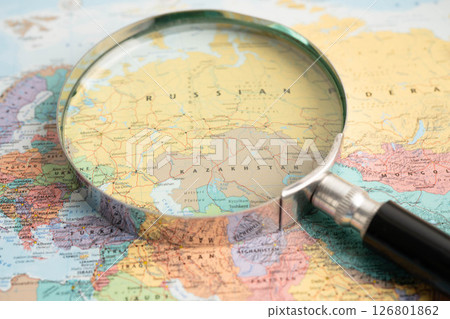 Bangkok, Thailand  May 15, 2022 Magnifying glass on world map. 126801862