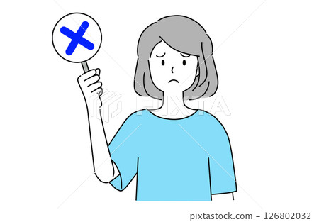 一位年輕女子手拿十字標記,表情悲傷 一位年輕女子手拿十字標記,表情悲傷 126802032