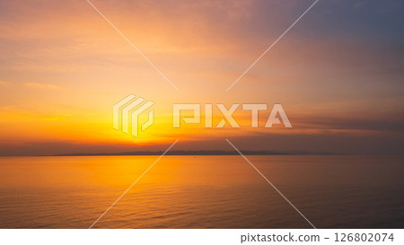Sunset at Cape Kakuda: Sunset over Sado Island 126802074