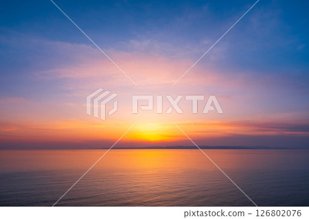 Sunset at Cape Kakuda: Sunset over Sado Island 126802076