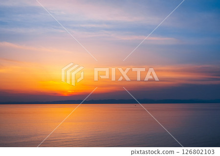 Sunset at Cape Kakuda: Sunset over Sado Island 126802103