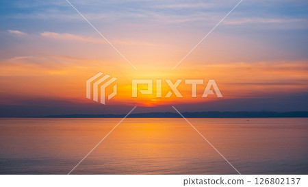 Sunset at Cape Kakuda: Sunset over Sado Island 126802137