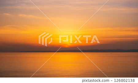 Sunset at Cape Kakuda: Sunset over Sado Island 126802138