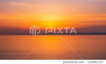 Sunset at Cape Kakuda: Sunset over Sado Island 126802147