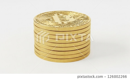 Golden coins stacked on white background 126802266