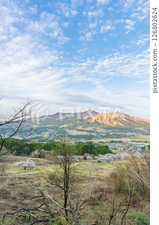 以阿蘇山為背景的全景:「從觀音櫻公園的草坪區域(瞭望台)看到的壯麗景色」(阿蘇地區南阿蘇村) 以阿蘇山為背景的全景:「從觀音櫻公園的草坪區域(瞭望台)看到的壯麗景色」(阿蘇地區南阿蘇村) 126802624