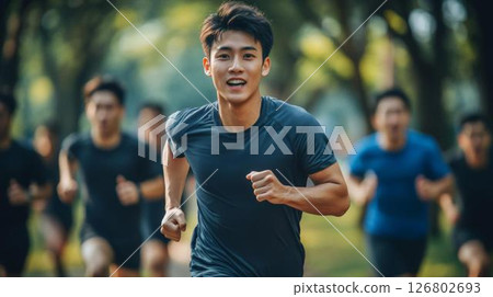 精力充沛的年輕人在戶外跑步 126802693