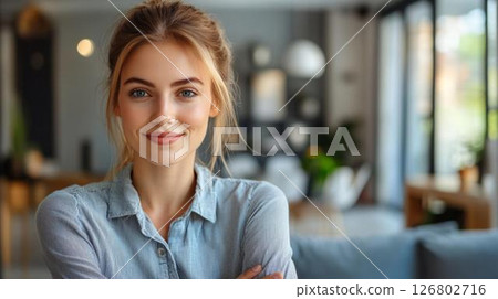 A calm-looking woman and a stylish space 126802716