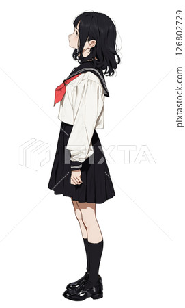 Girl in school uniform looking sideways 126802729