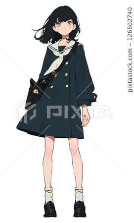 A girl in a school uniform with a bag 126802740