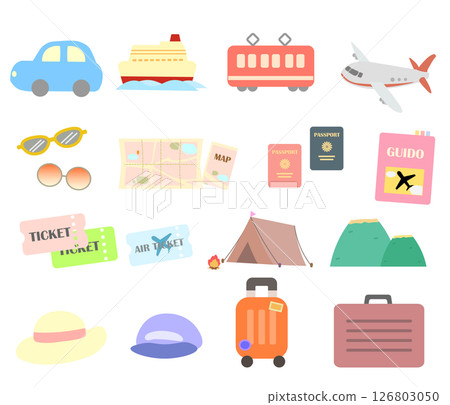 Travel, vehicles and accessories illustration set 126803050