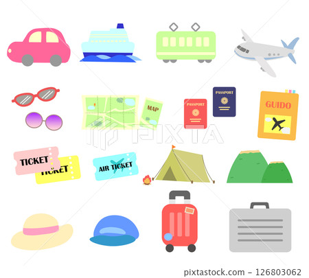 Travel, vehicles and accessories illustration set 126803062