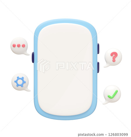 3D mobile phone, smartphone with social media notifications and floating chat bubbles. Ideal for banner designs and social media apps. Cartoon style. Trendy design. 3D mobile phone, smartphone with social media notifications and floating chat bubbles. Ideal for banner designs and social media apps. Cartoon style. Trendy design. 126803099