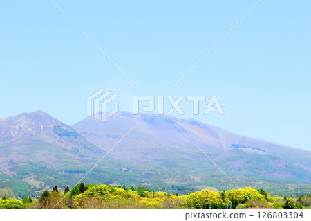 Mt. Asama and highland vegetable fields in May Mountains of Shinshu Scenery of Shinshu 126803304