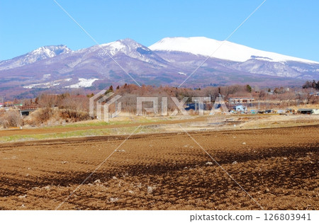 三月白雪皚皚的淺間山 信州的群山 信州的風景 126803941