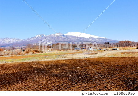 三月白雪皚皚的淺間山 信州的群山 信州的風景 126803950