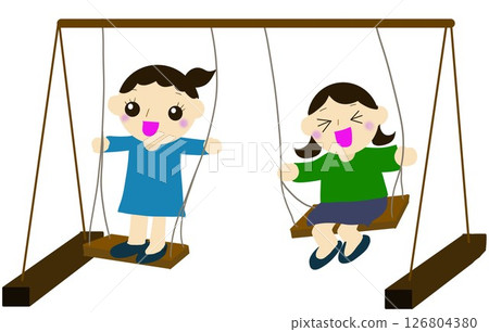 Girls playing on the swing Girls playing on the swing 126804380