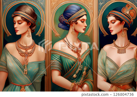 Women in medieval dresses 126804736