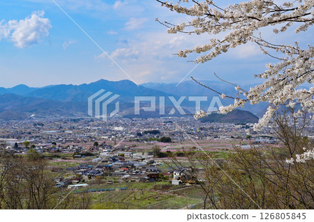 Aerial view of Koshu city in spring Aerial view of Koshu city in spring 126805845