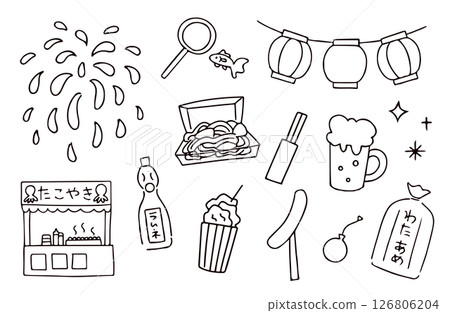 Summer festival illustration material set Summer festival illustration material set 126806204
