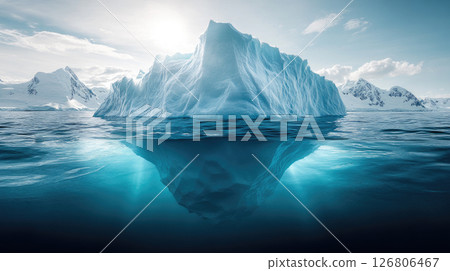 Iceberg floating in ocean with visible glacier tip and underwater part.  Global Warming Concept. 126806467