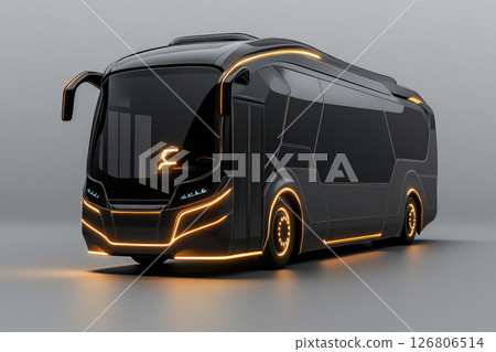 Modern black electric bus on grey background. Futuristic public transportation. 126806514