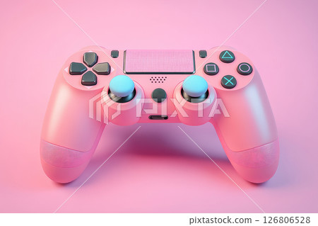 Wireless game controller on a pink background. 126806528