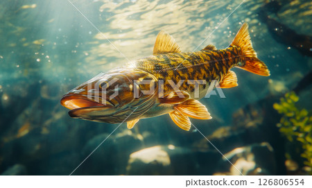 Beautiful underwater view of a fish in a lake on summer. 126806554