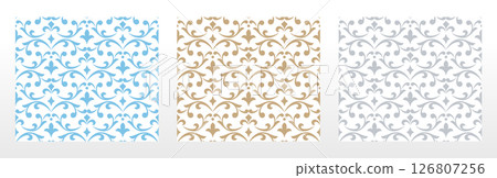 Wallpapers in the style of Baroque.. Set of colored floral ornaments. Seamless vector backgrounds Graphic patterns for fabric, wallpaper, packaging. Ornate Damask flower illustration Wallpapers in the style of Baroque.. Set of colored floral ornaments. Seamless vector backgrounds Graphic patterns for fabric, wallpaper, packaging. Ornate Damask flower illustration 126807256