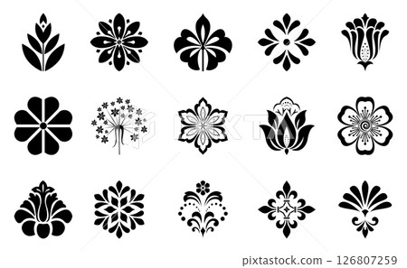 Flower icons set. Isolated elements for design. Vector graphics. 126807259