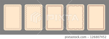 Vintage frames set isolated on gray background. Ornamental label frames. Fashionable ornate frames for wedding invitations, greeting cards, prints. Vintage frames set isolated on gray background. Ornamental label frames. Fashionable ornate frames for wedding invitations, greeting cards, prints. 126807452