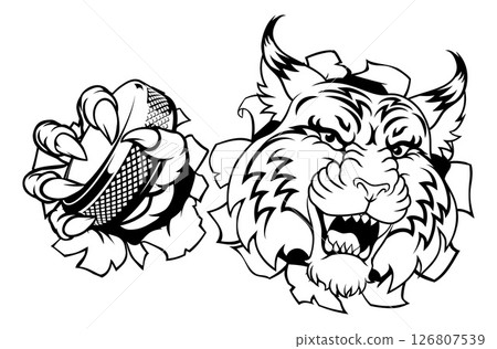 Wildcat Bobcat Ice Hockey Team Cartoon Mascot 126807539