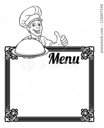 Chef Cook Baker Cartoon Man Menu Sign Background Chef Cook Baker Cartoon Man Menu Sign Background 126807548