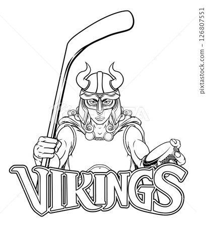 Viking Warrior Woman Ice Hockey Sports Team Mascot 126807551