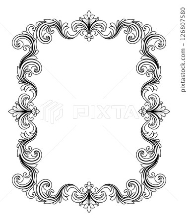 Filigree Heraldic Crest Motif Floral Pattern Frame 126807580