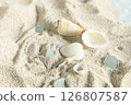 Starfish and shells washed up on a summer beach 126807587