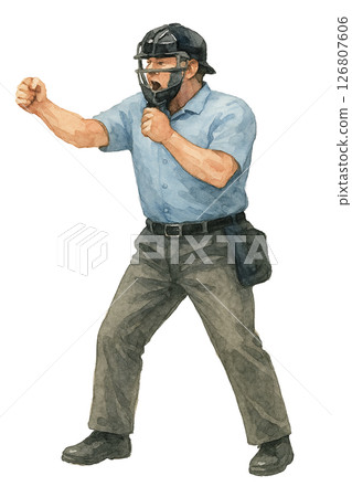棒球裁判判定好球的水彩插圖(透明背景) 棒球裁判判定好球的水彩插圖(透明背景) 126807606